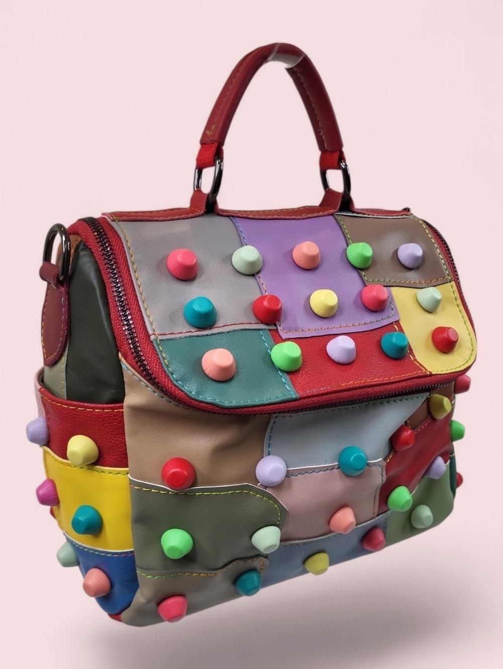 NEW Colorful Patchwork Boho Recycled Leather Crossbody Bag